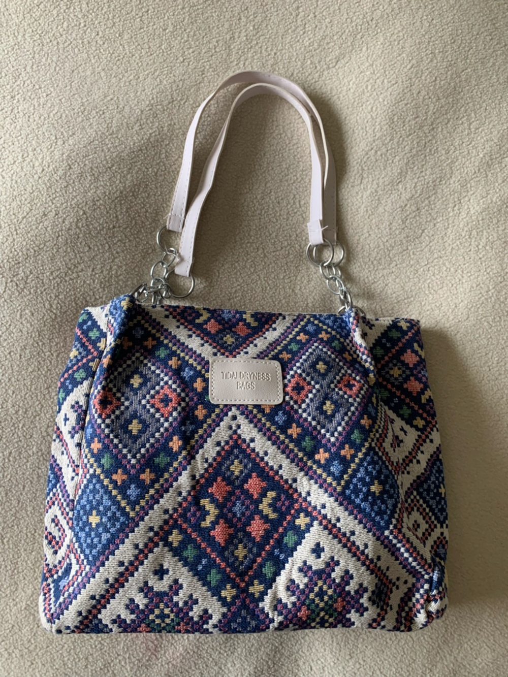 Pink-Accented Patterned Tote